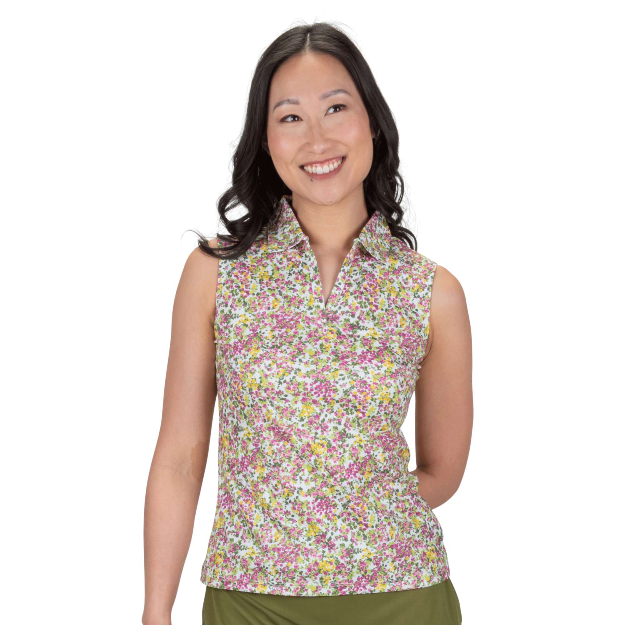 Nancy Lopez  Bloom Sleeveless Polo White Multi
