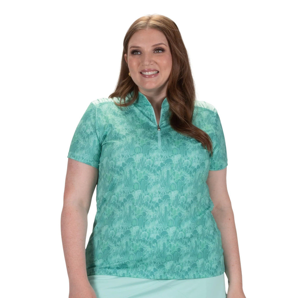 Nancy Lopez  Agava Short Sleeve Polo Plus Aqua Multi