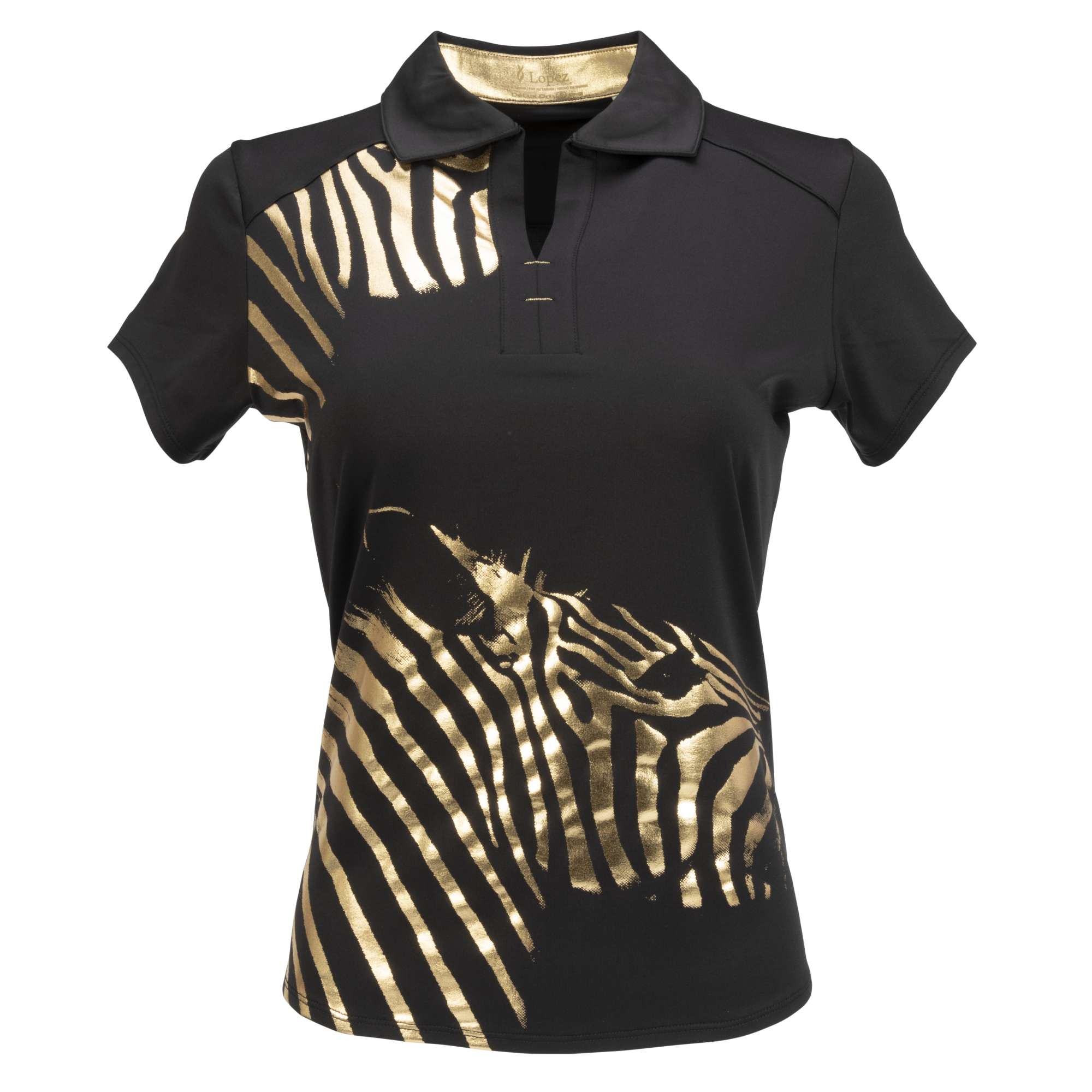Nancy Lopez  Safari Short Sleeve Polo Black Multi