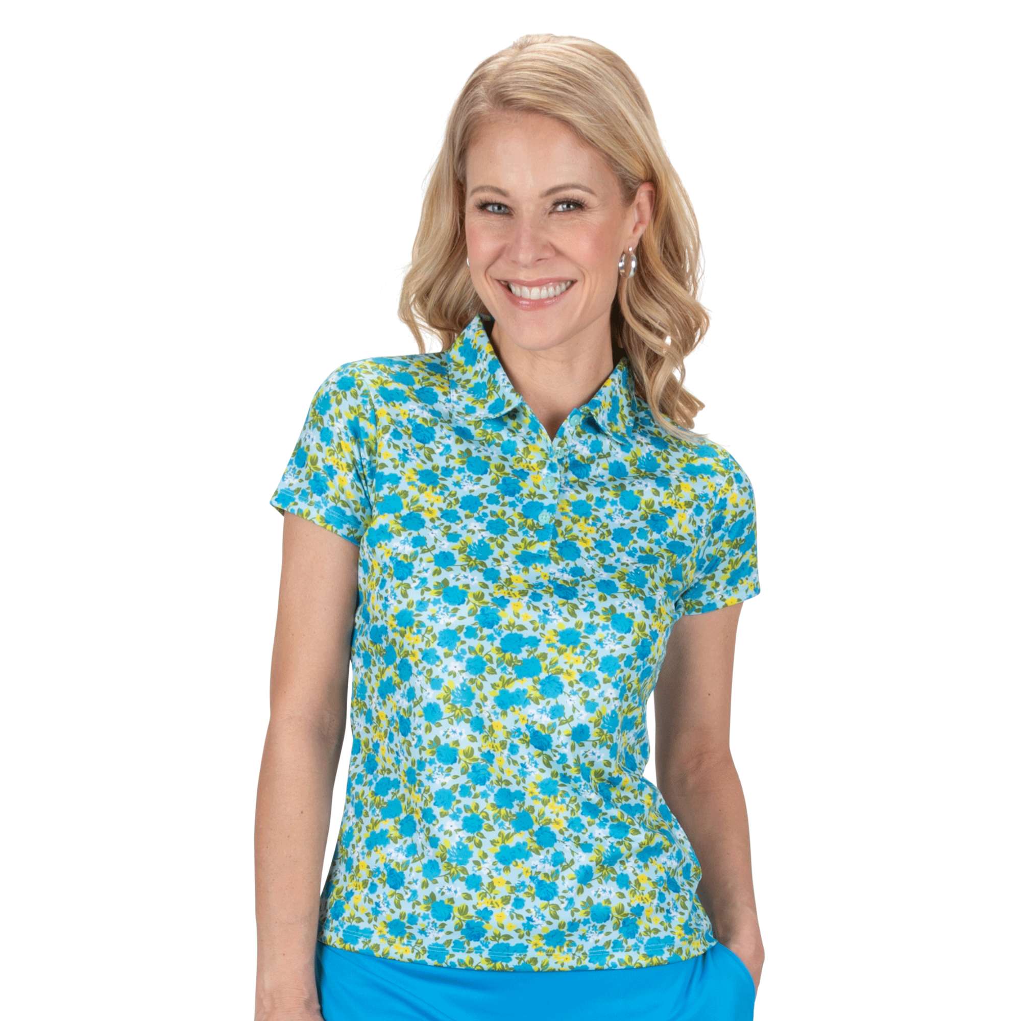 Nancy Lopez  Bloom Short Sleeve Polo Ice Multi