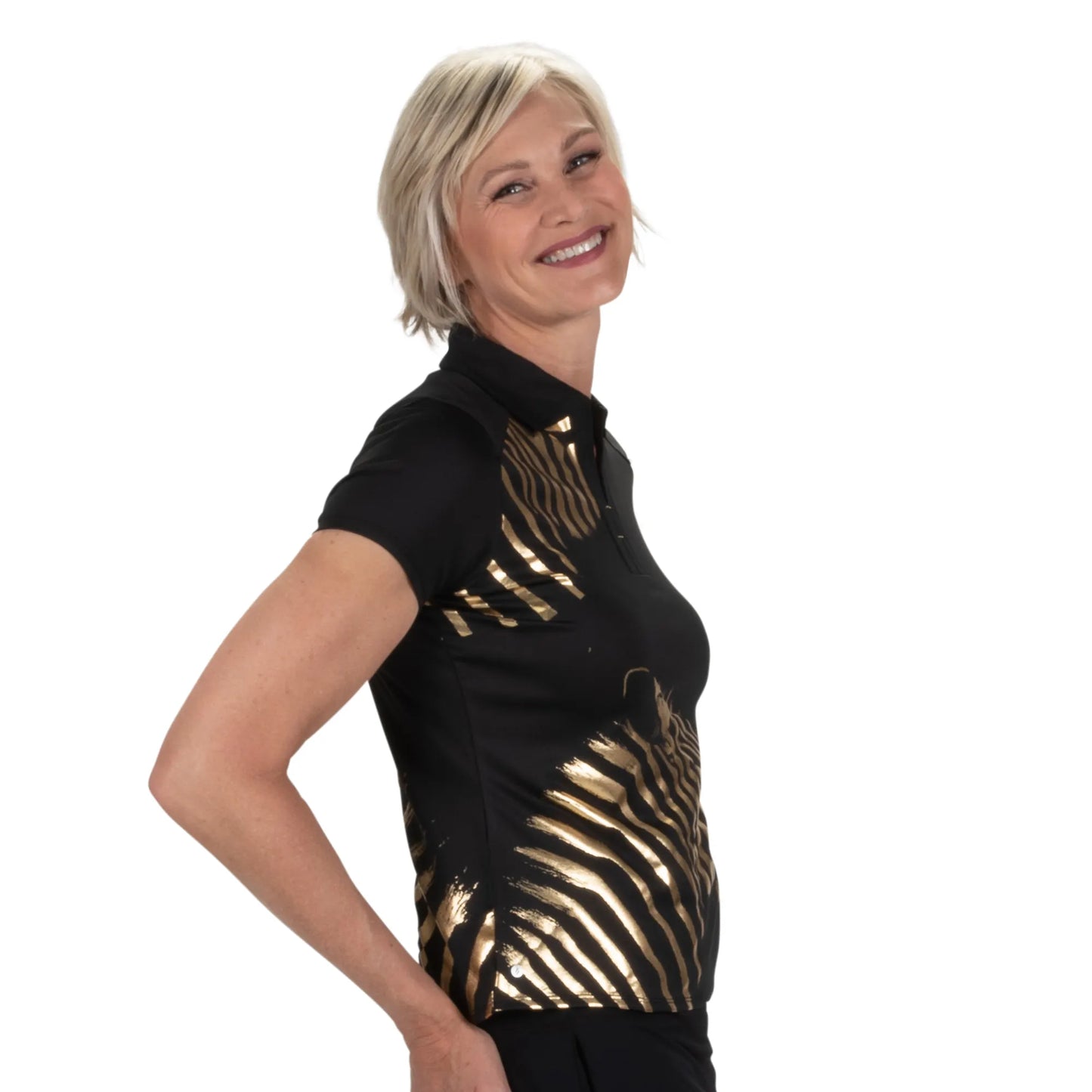 Nancy Lopez  Safari Short Sleeve Polo Black Multi