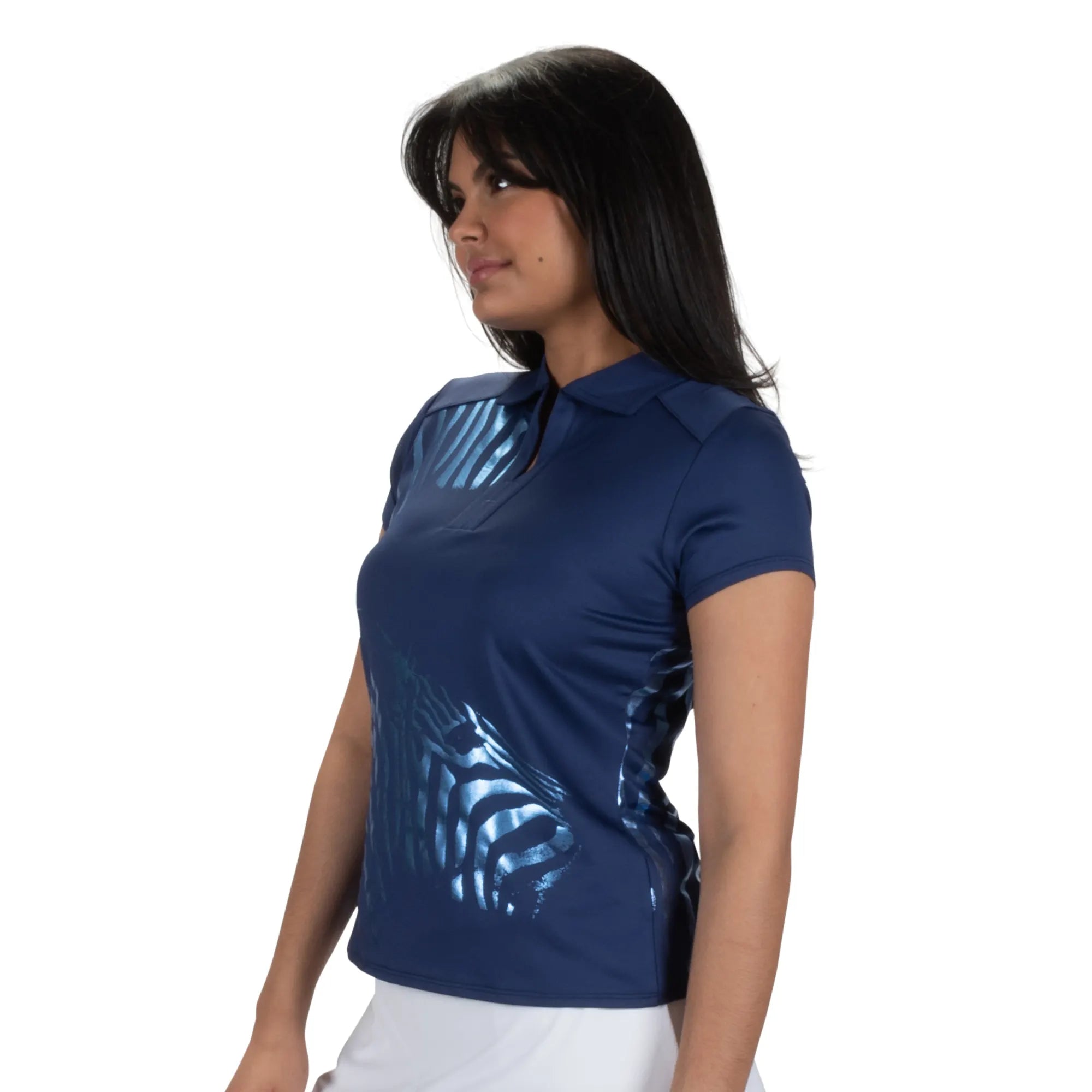 Nancy Lopez  Safari Short Sleeve Polo Navy Multi