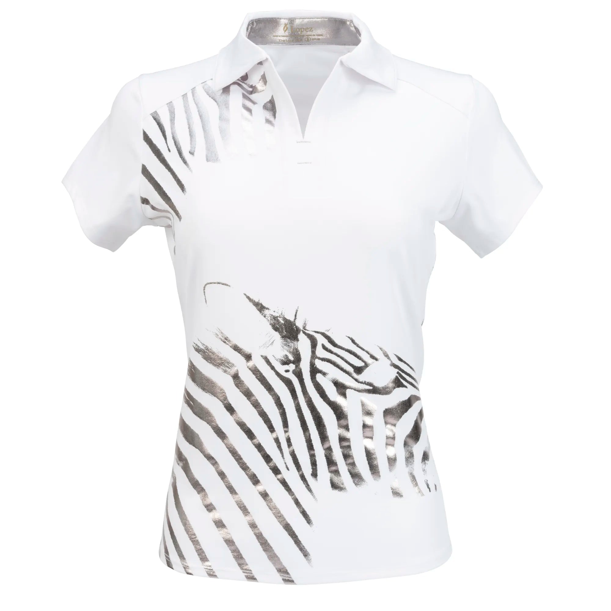 Nancy Lopez  Safari Short Sleeve Polo White Multi