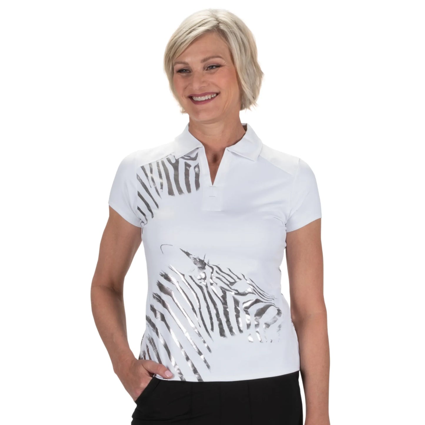 Nancy Lopez  Safari Short Sleeve Polo White Multi
