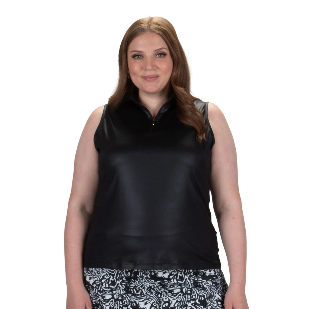 Nancy Lopez  Shine Sleeveless Polo Black Multi