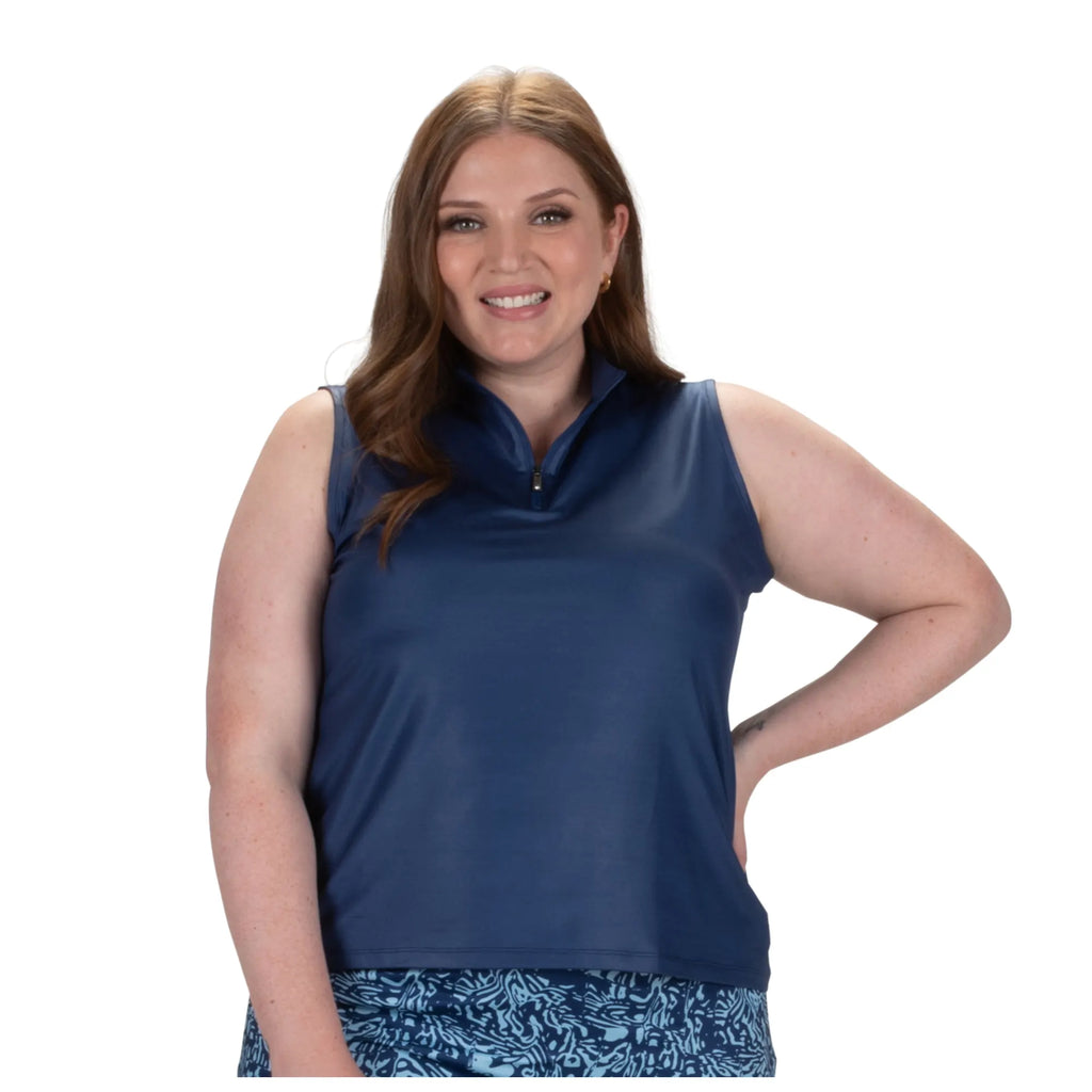 Nancy Lopez  Shine Sleeveless Polo Navy Multi