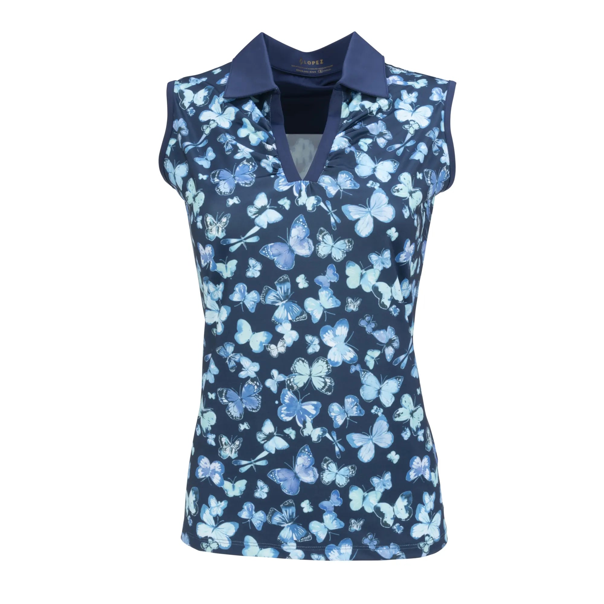 Nancy Lopez   Butterfly Sleeveless Polo Navy Multi