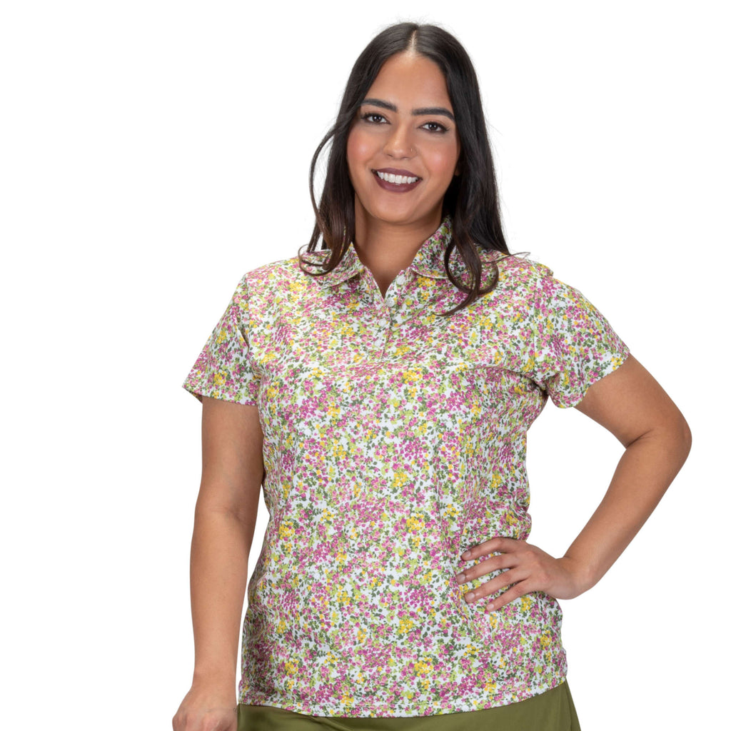Nancy Lopez  Bloom Short Sleeve Polo Plus White Multi