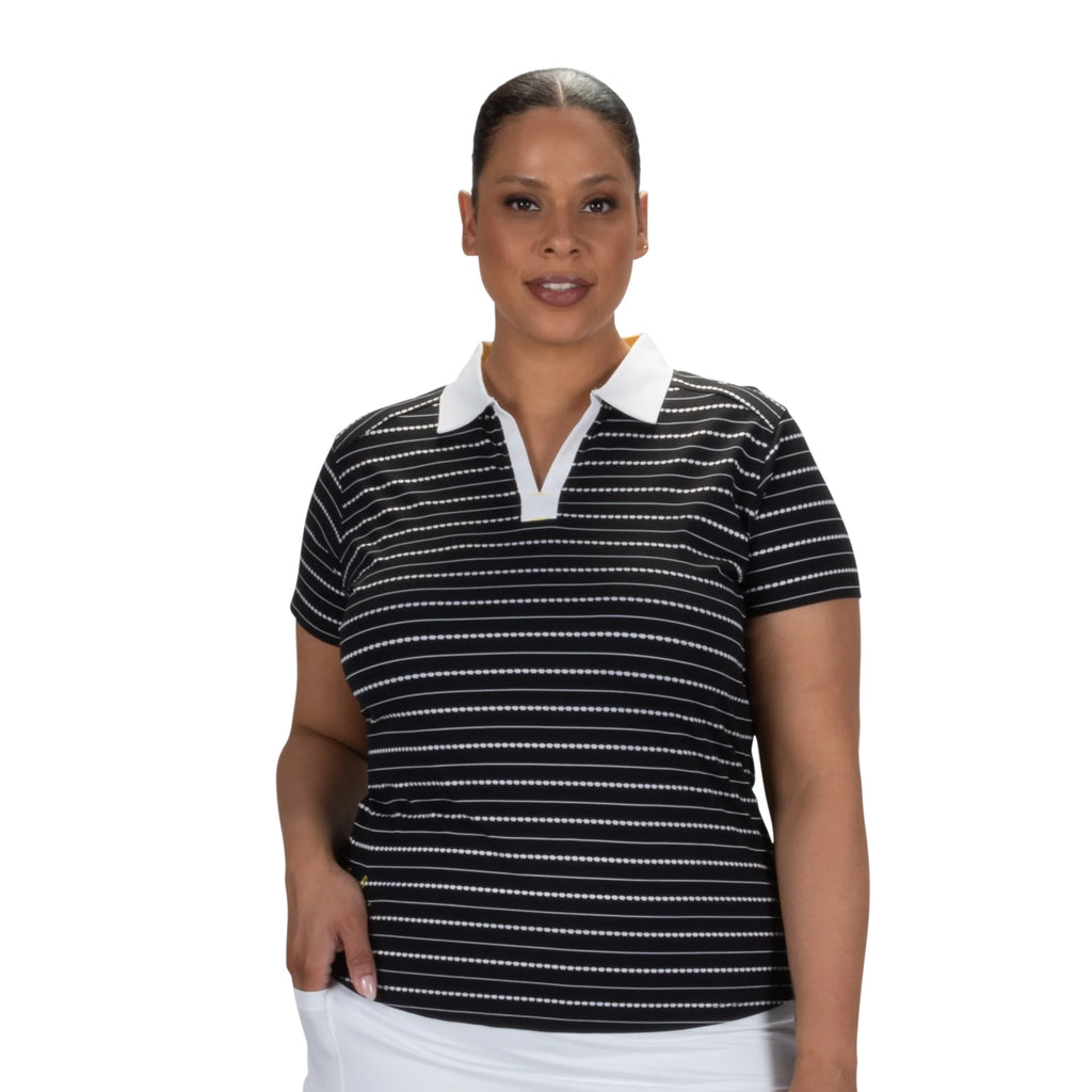 Nancy Lopez  Point Short Sleeve Polo Plus Black Multi