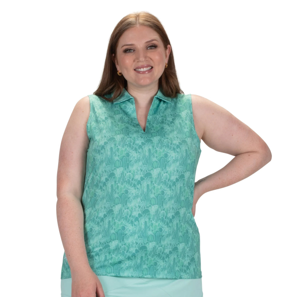 Nancy Lopez  Sonora Sleeveless Polo Plus Aqua Multi
