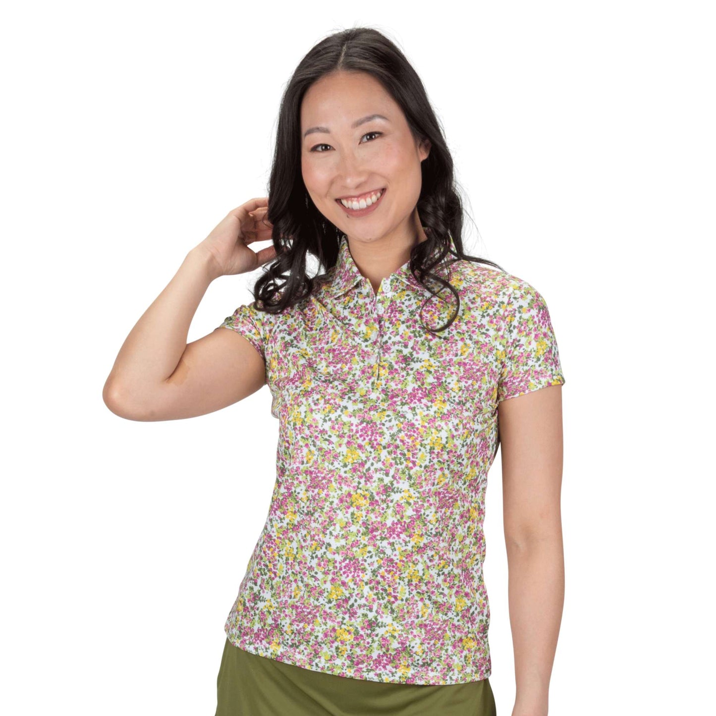 Nancy Lopez  Bloom Short Sleeve Polo White Multi