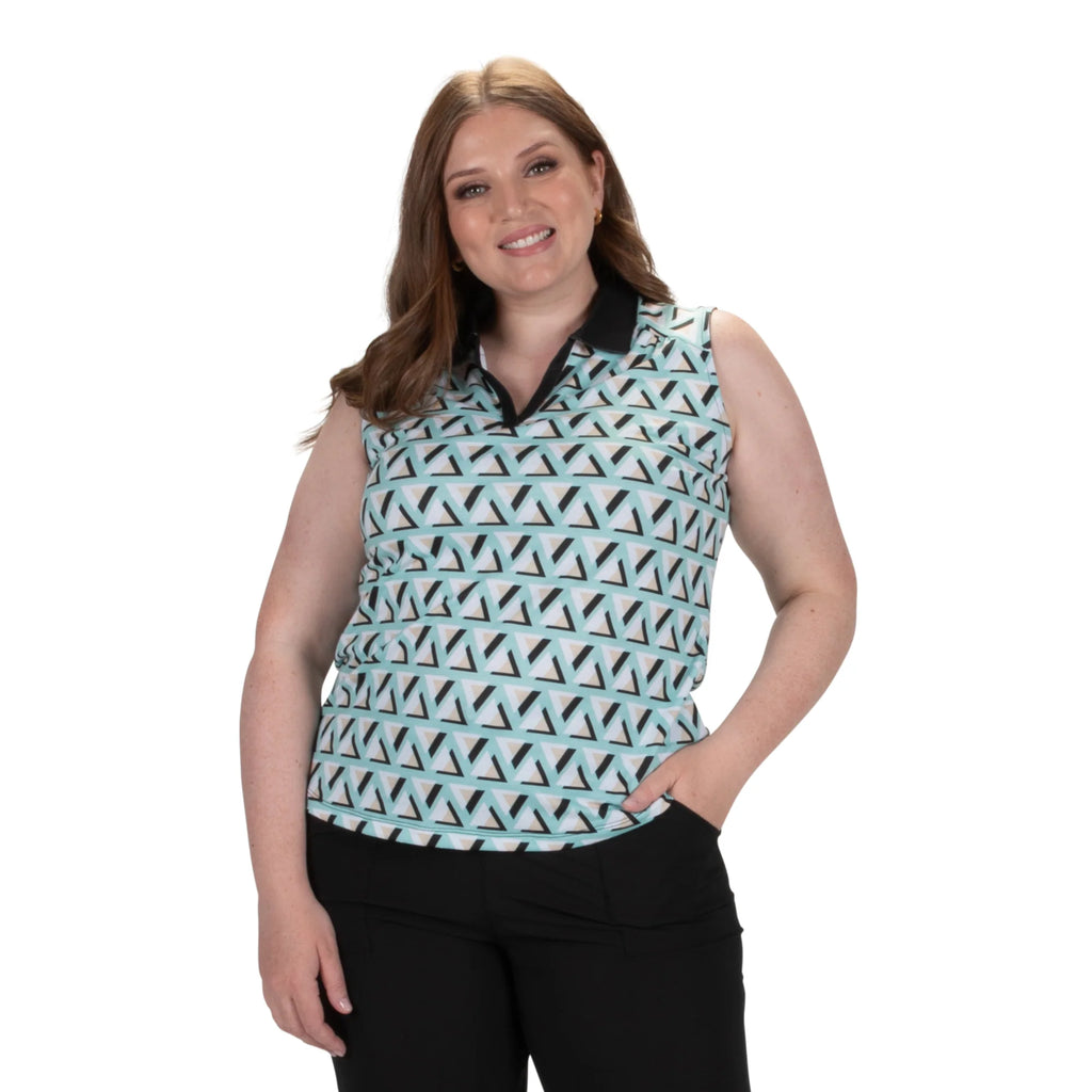 Nancy Lopez  Yuma Sleeveless Polo Plus Aqua Multi